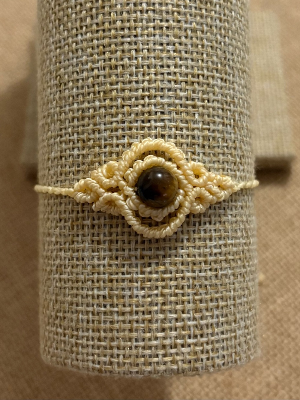 Handcrafted Yellow Macramé Bracelet with Eye of the Tiger Bead